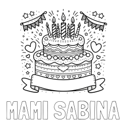 Online izdelana pobarvanka - Pobarvanka imena MAMI SABINA in pobarvanka velike torte za rojstni dan