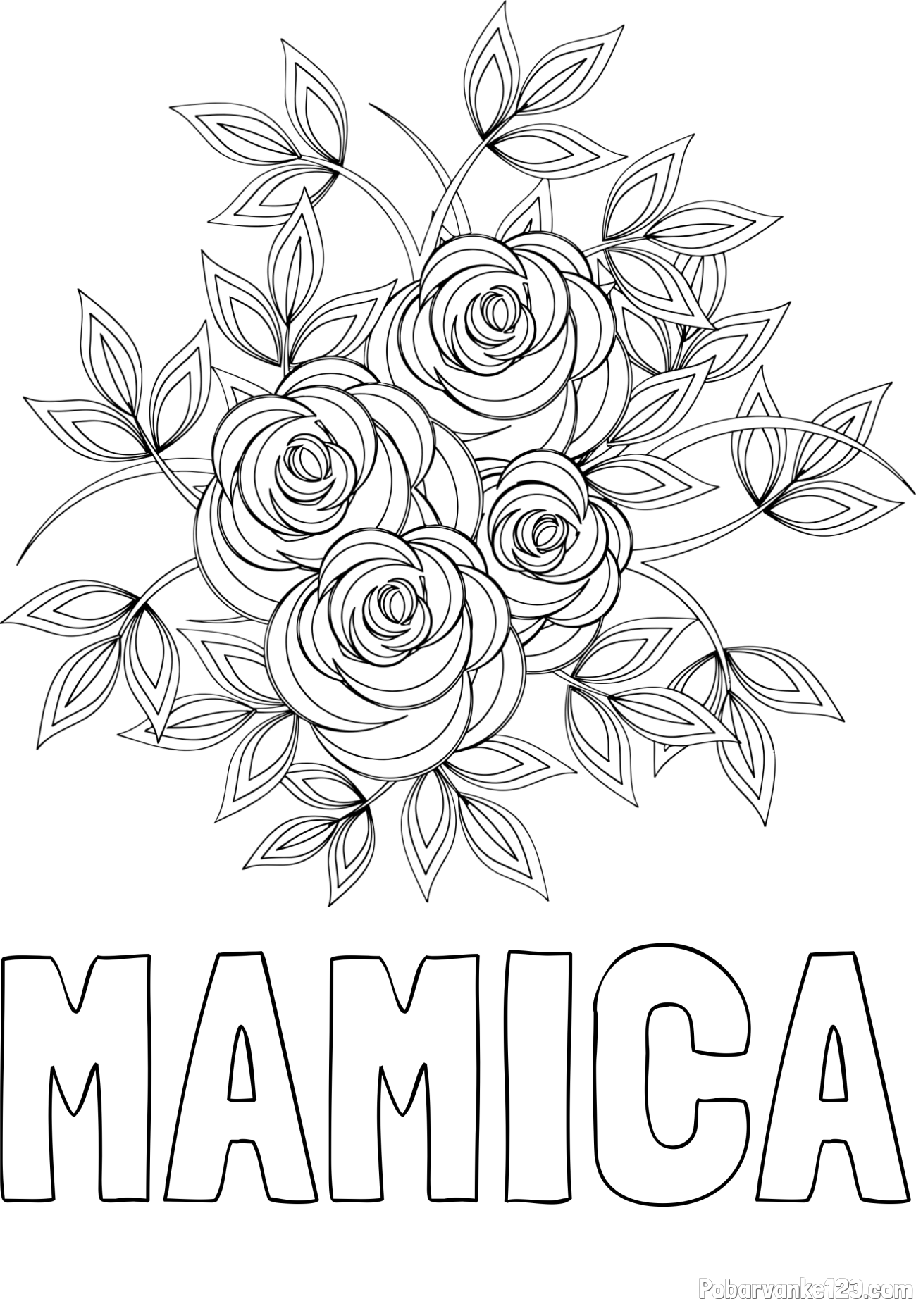 Pobarvanka imena MAMICA in pobarvanka šopka vrtnic