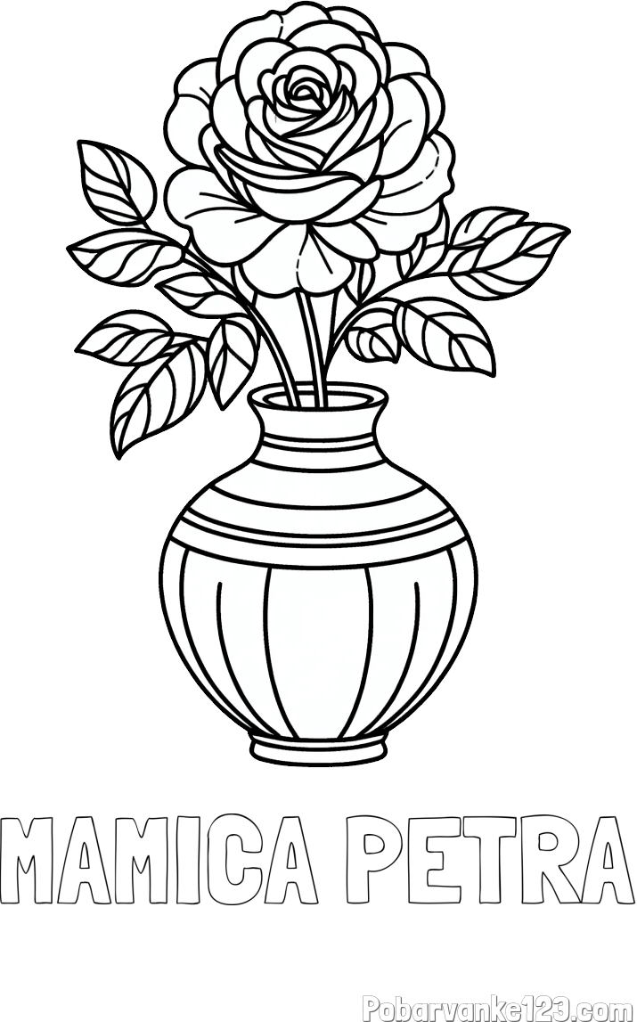 Pobarvanka imena MAMICA PETRA in pobarvanka vrtnice v vazi