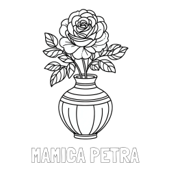 Online izdelana pobarvanka - Pobarvanka imena MAMICA PETRA in pobarvanka vrtnice v vazi