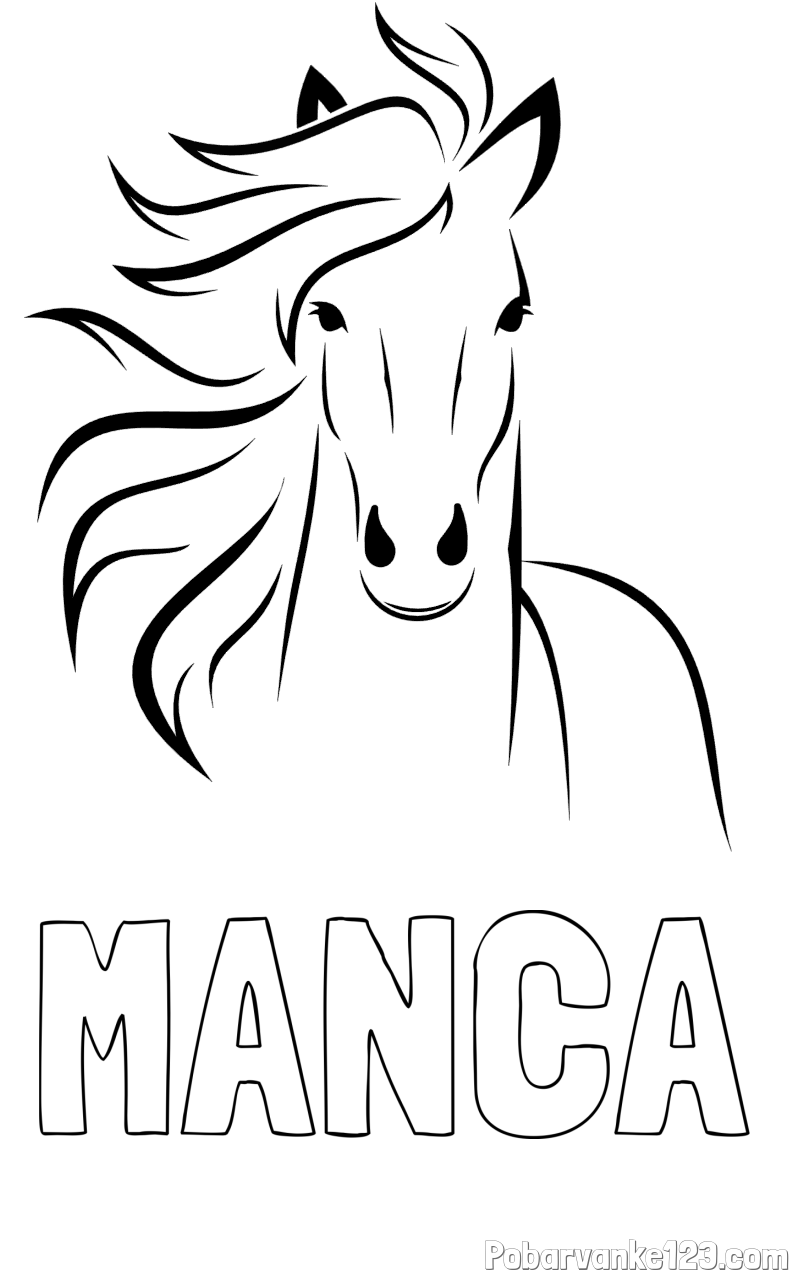 Pobarvanka imena MANCA in lepa pobarvanka konja