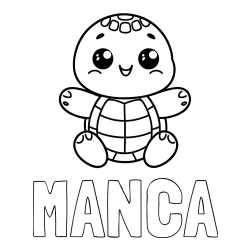 Pobarvanka imena MANCA in otroška pobarvanka ljubke in nasmejane želvice