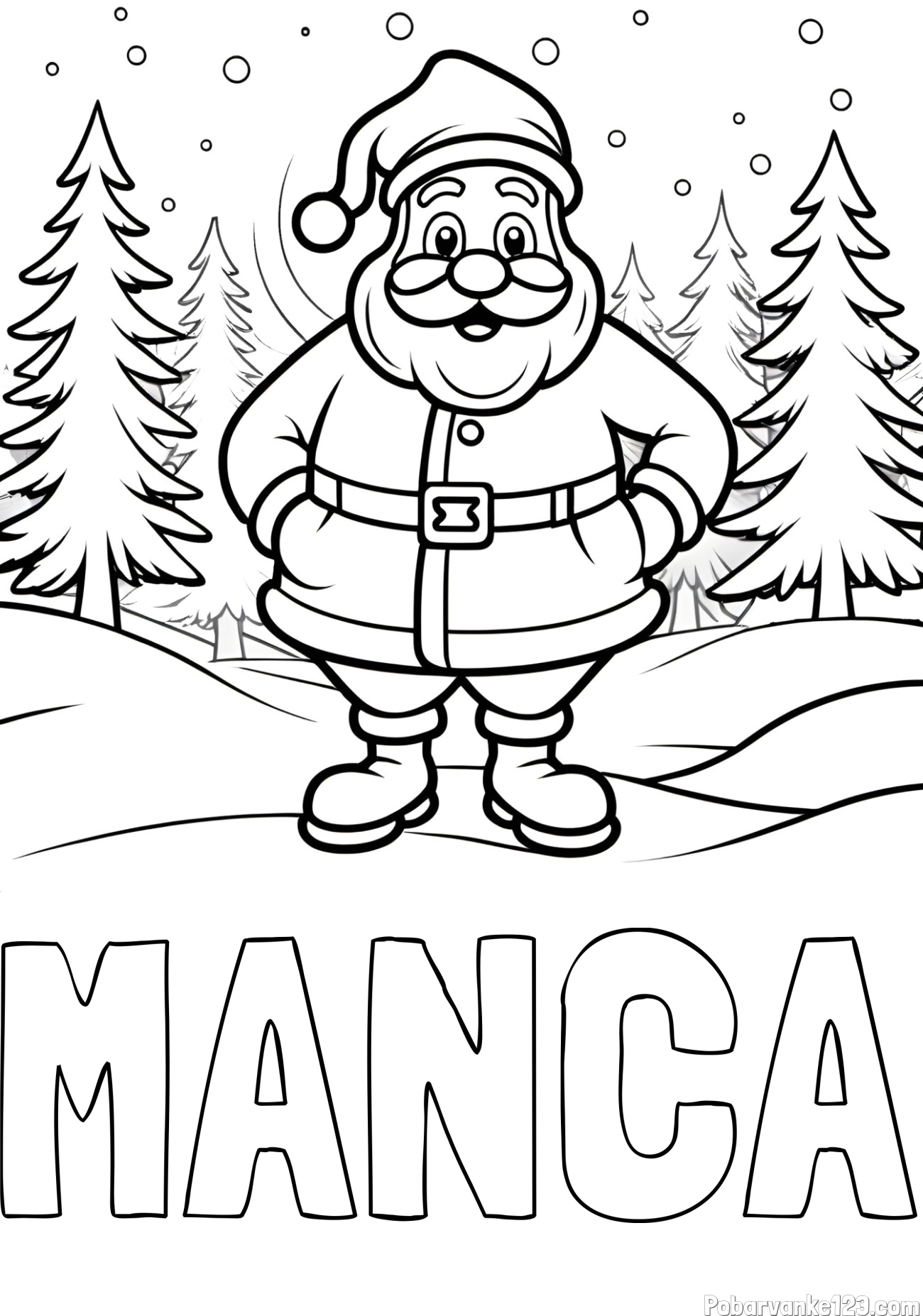 Pobarvanka imena MANCA in pobarvanka Božička v gozdu