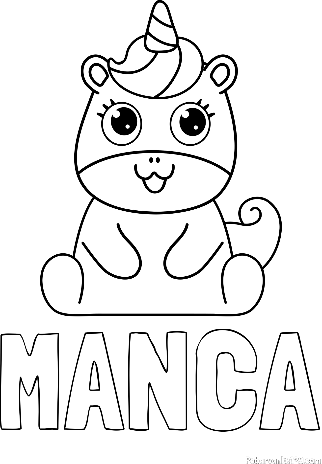 Pobarvanka imena MANCA in pobarvanka čudovitega samoroga Unicorn