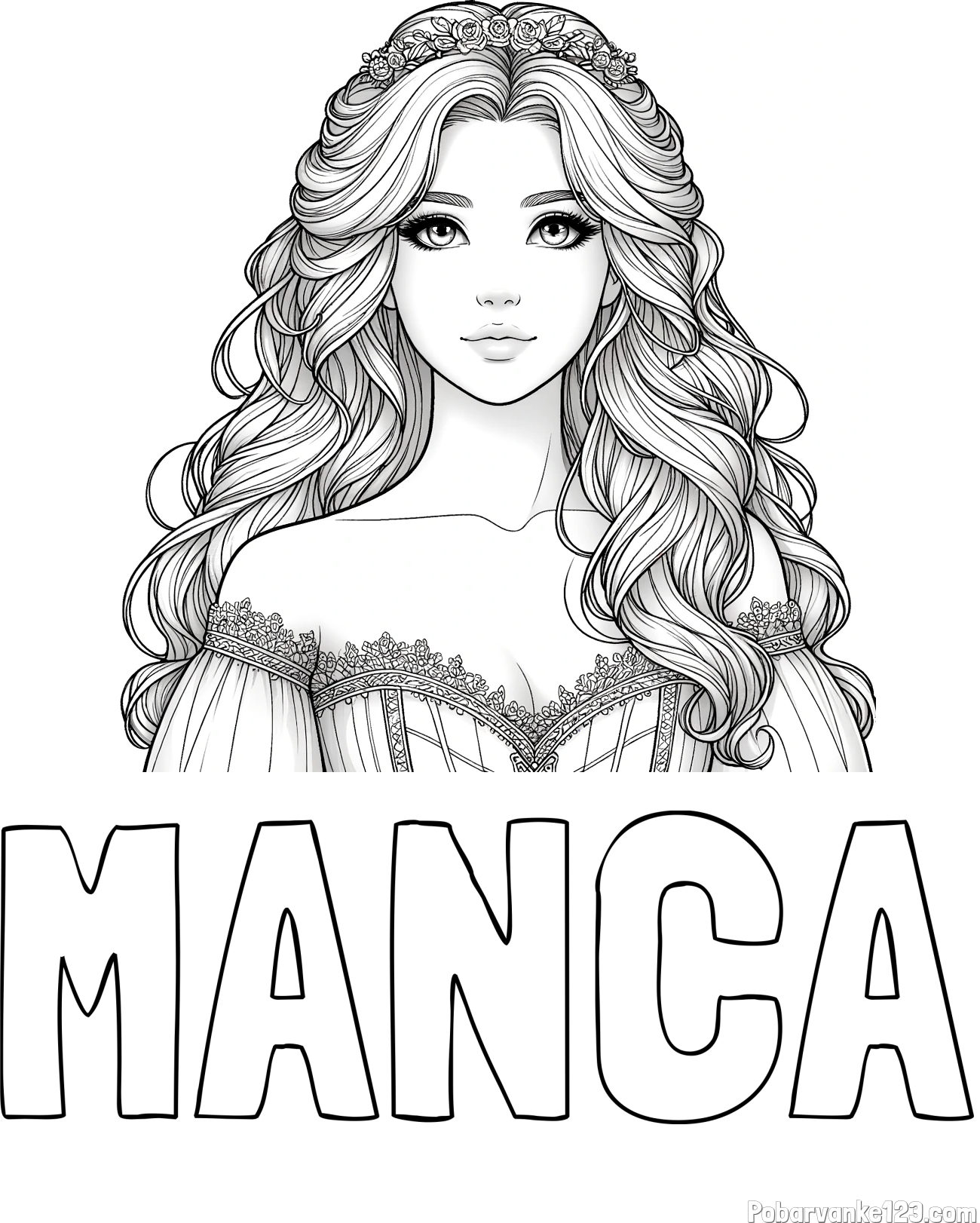 Pobarvanka imena MANCA in pobarvanka lepe princese