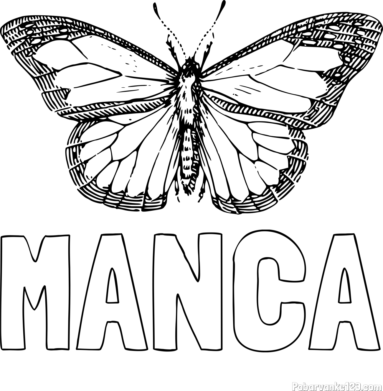 Pobarvanka imena MANCA in pobarvanka metulja