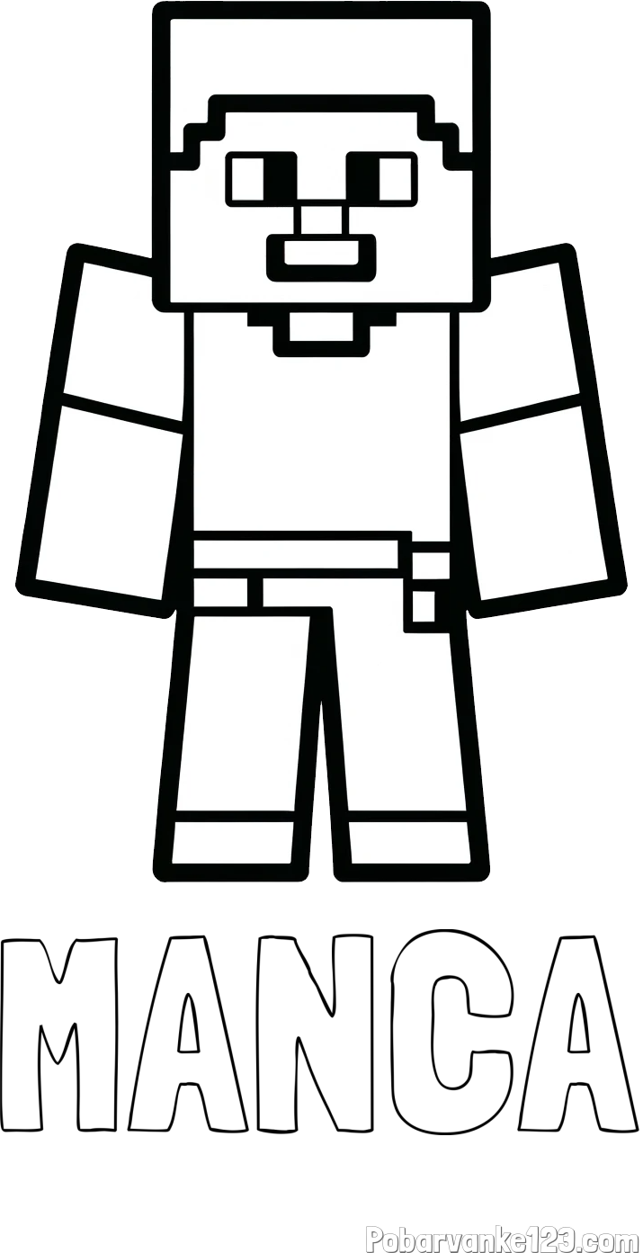 Pobarvanka imena MANCA in pobarvanka Minecraft figurice