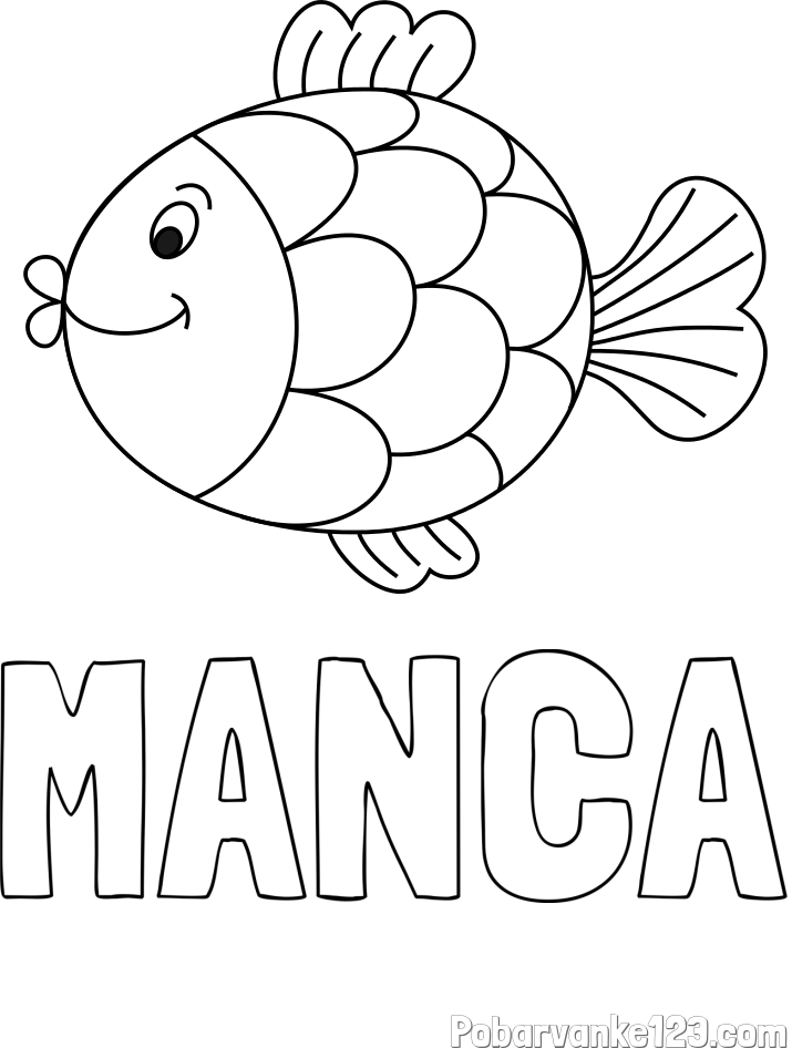 Pobarvanka imena MANCA in pobarvanka ribice