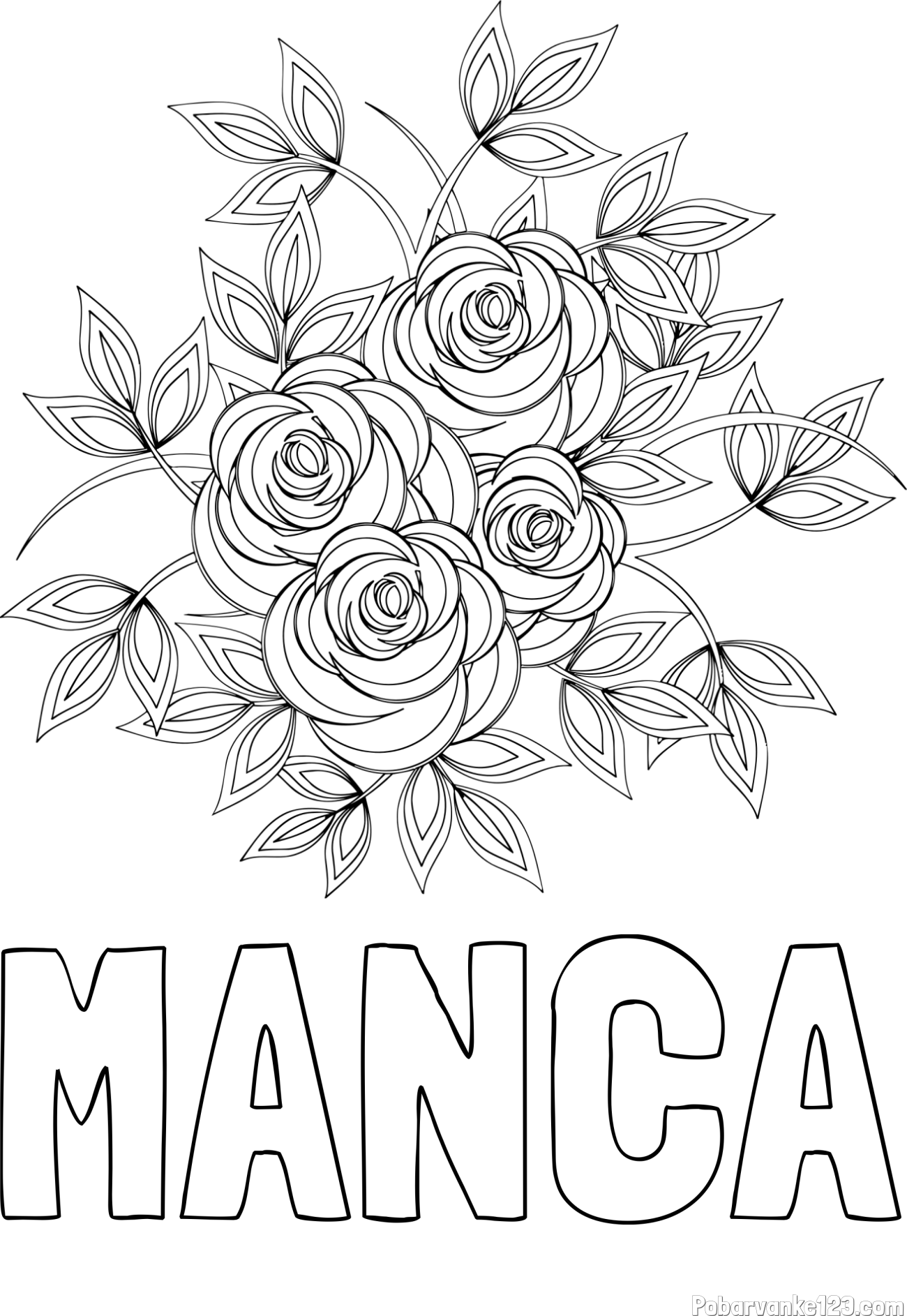 Pobarvanka imena MANCA in pobarvanka šopka vrtnic