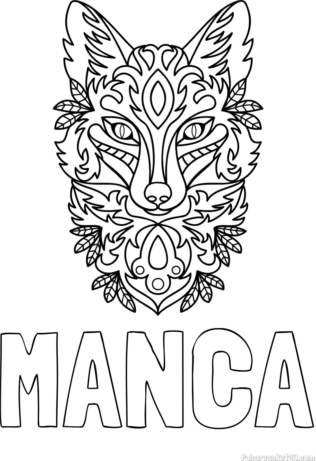 Pobarvanka imena MANCA in pobarvanka volka - mandale