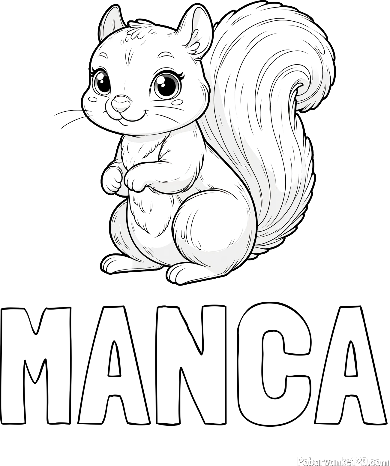 Pobarvanka imena MANCA in pobarvanka zelo ljubke in nasmejane veverice