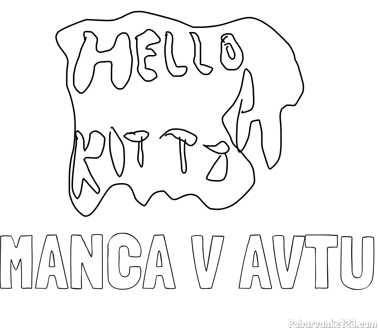 Pobarvanka imena MANCA V AVTU in HELLO KITTY