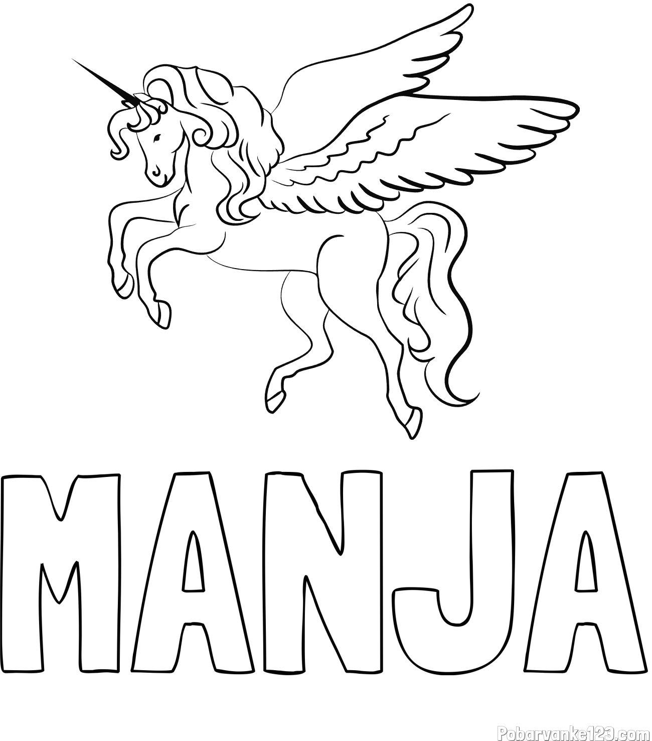 Pobarvanka imena MANJA in lepa pobarvanka samoroga