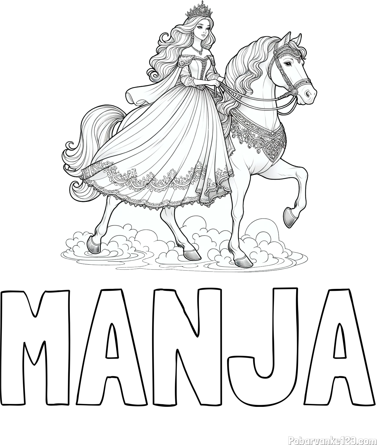 Pobarvanka imena MANJA in pobarvanka princese na konju