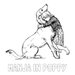 Online izdelana pobarvanka - Pobarvanka imena MANJA IN POPPY in pobarvanka prikupnega kužka, ki ga objema mala deklica