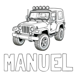 Online izdelana pobarvanka - Pobarvanka imena MANUEL in pobarvanka džipa