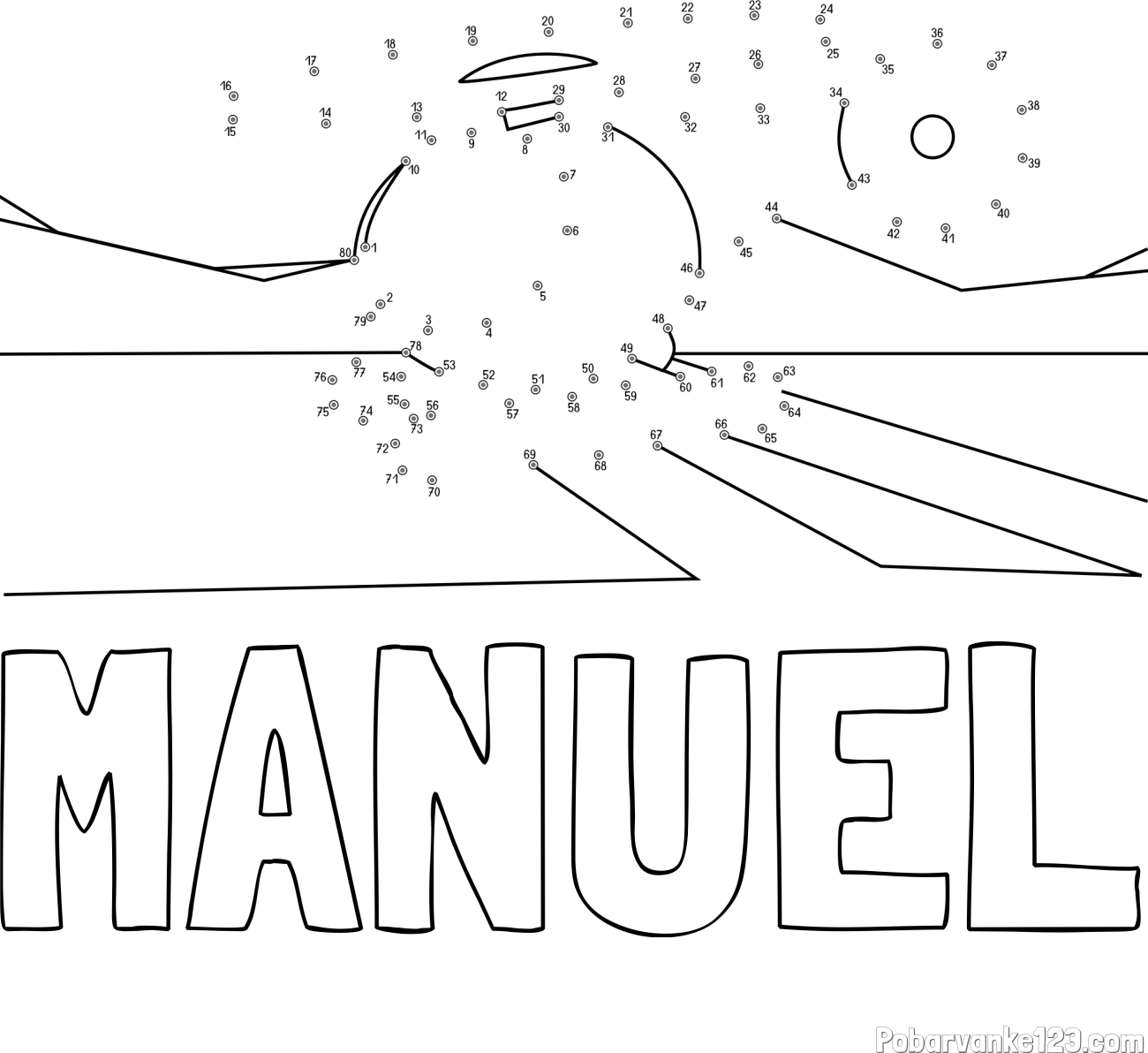 Pobarvanka imena MANUEL in pobarvanka helikopterja - poveži številke