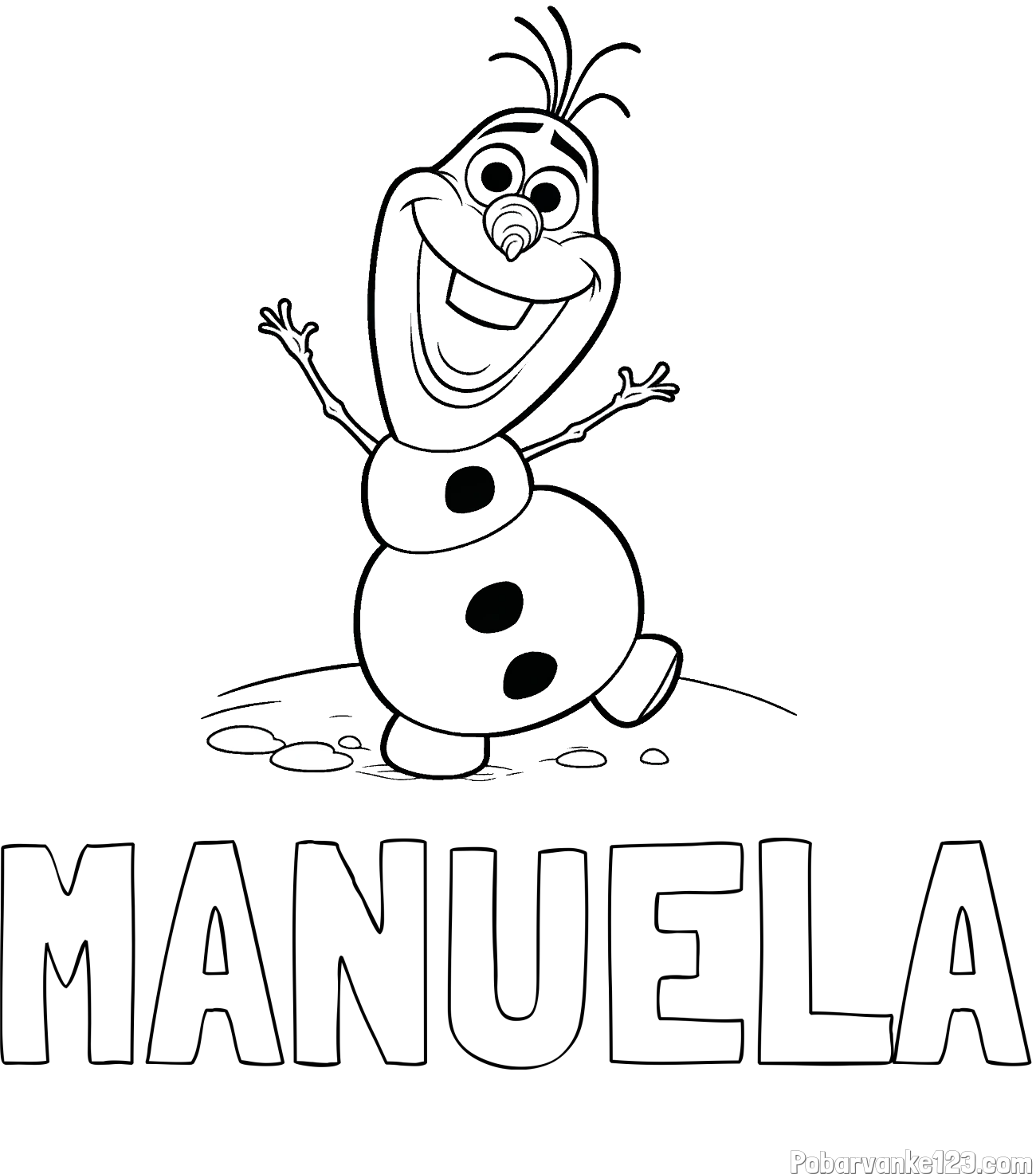 Pobarvanka imena MANUELA in pobarvaka lubkega snežaka Olaf