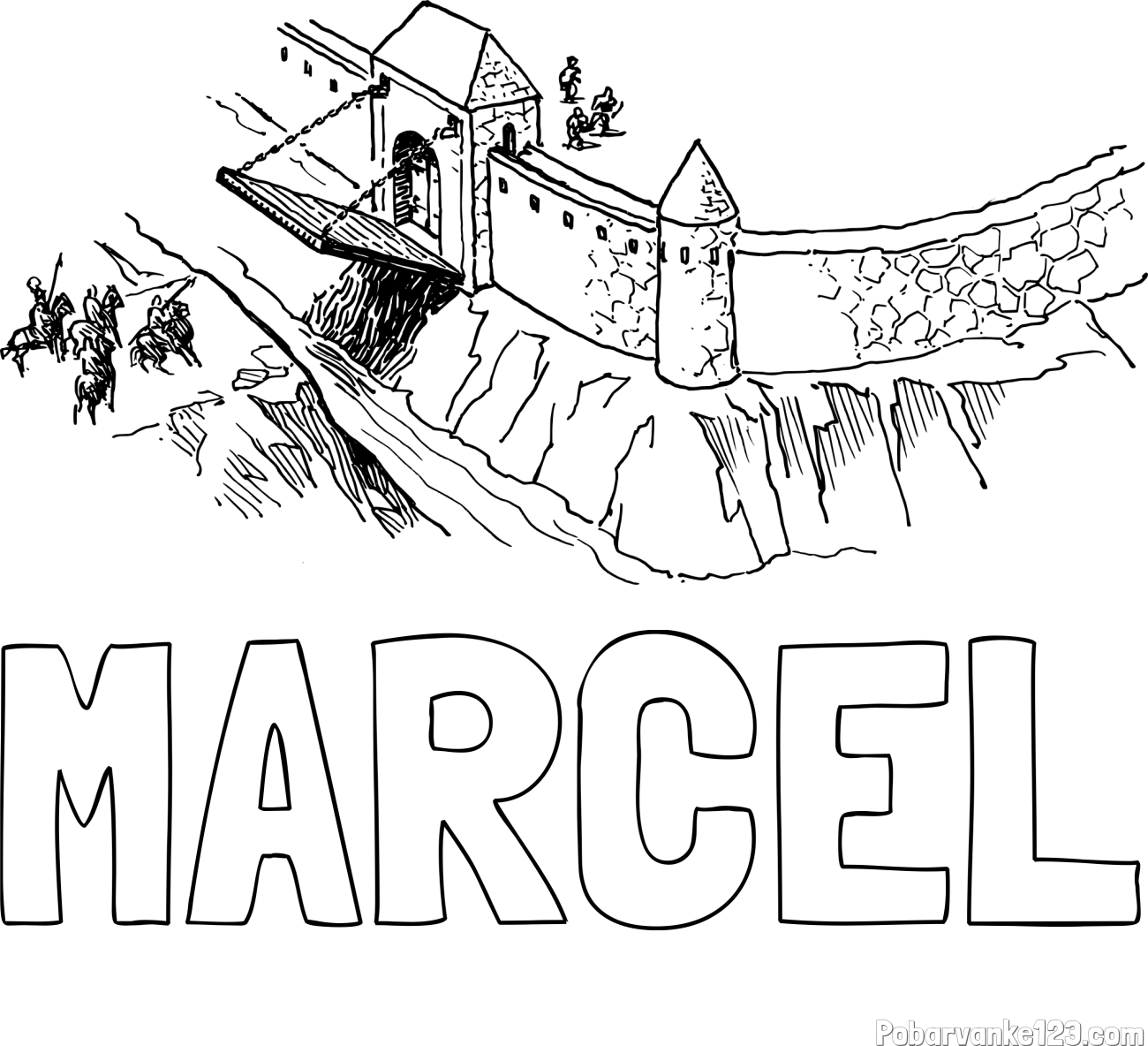 Pobarvanka imena MARCEL in pobarvanka grajskega obzidja z grajskim mostom