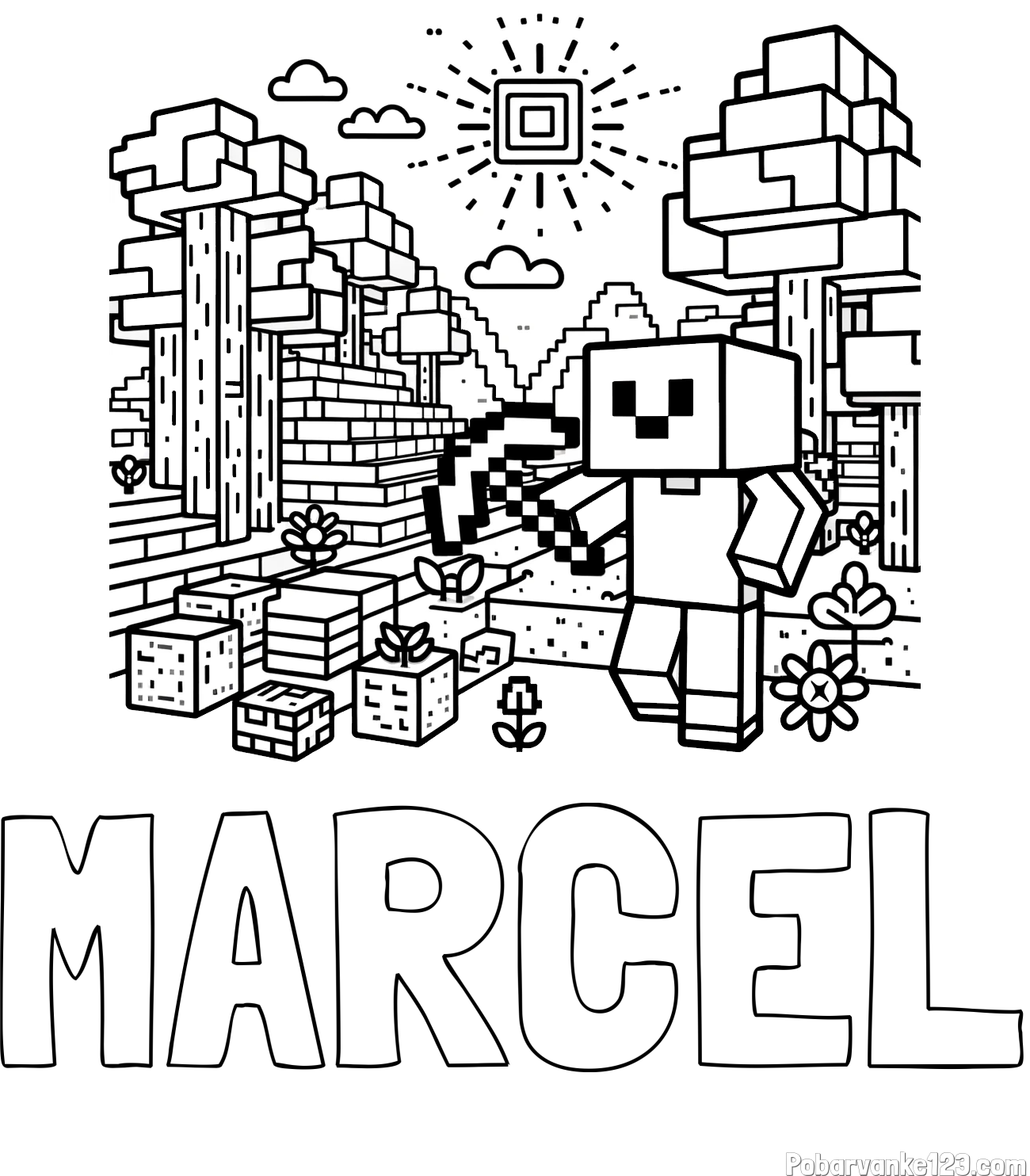 Pobarvanka imena MARCEL in pobarvanka Minecraft sveta