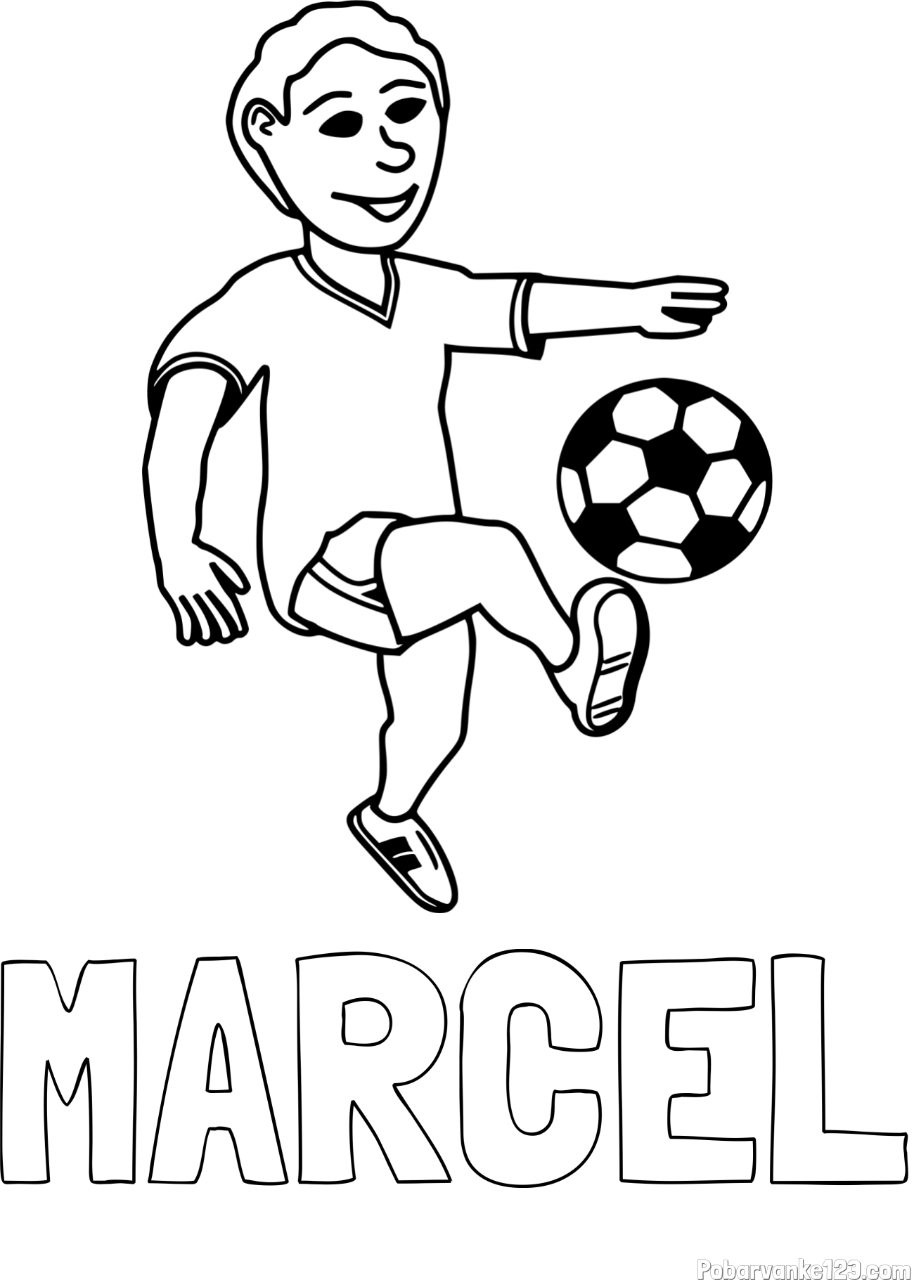 Pobarvanka imena MARCEL in pobarvanka nogometaša, ki brca žogo