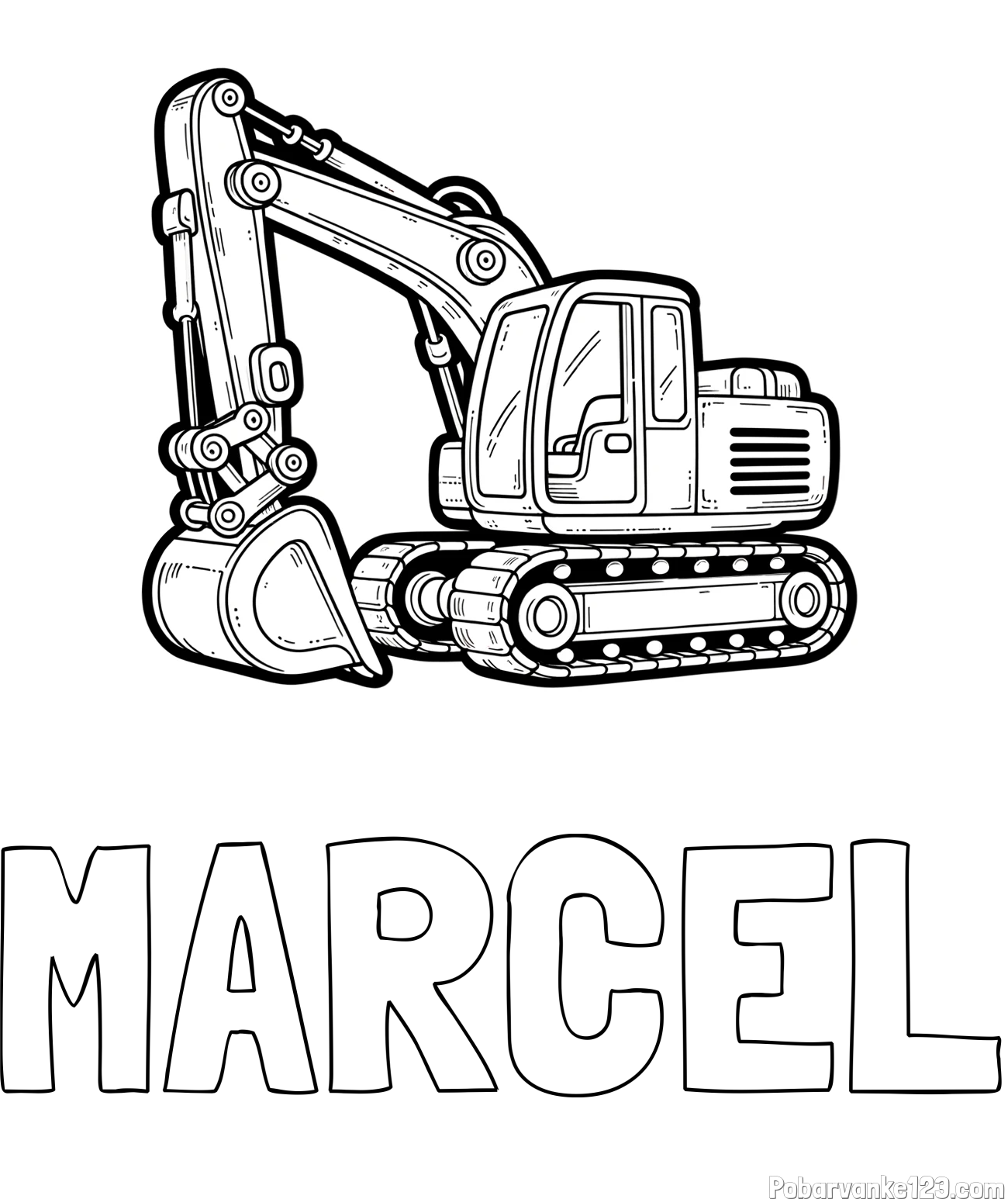 Pobarvanka imena MARCEL in pobarvanka velikega delovnega stroja - bagra