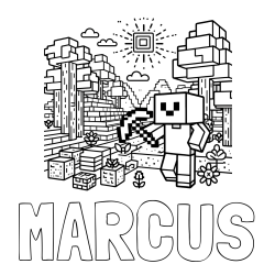 Online izdelana pobarvanka - Pobarvanka imena MARCUS in pobarvanka Minecraft sveta