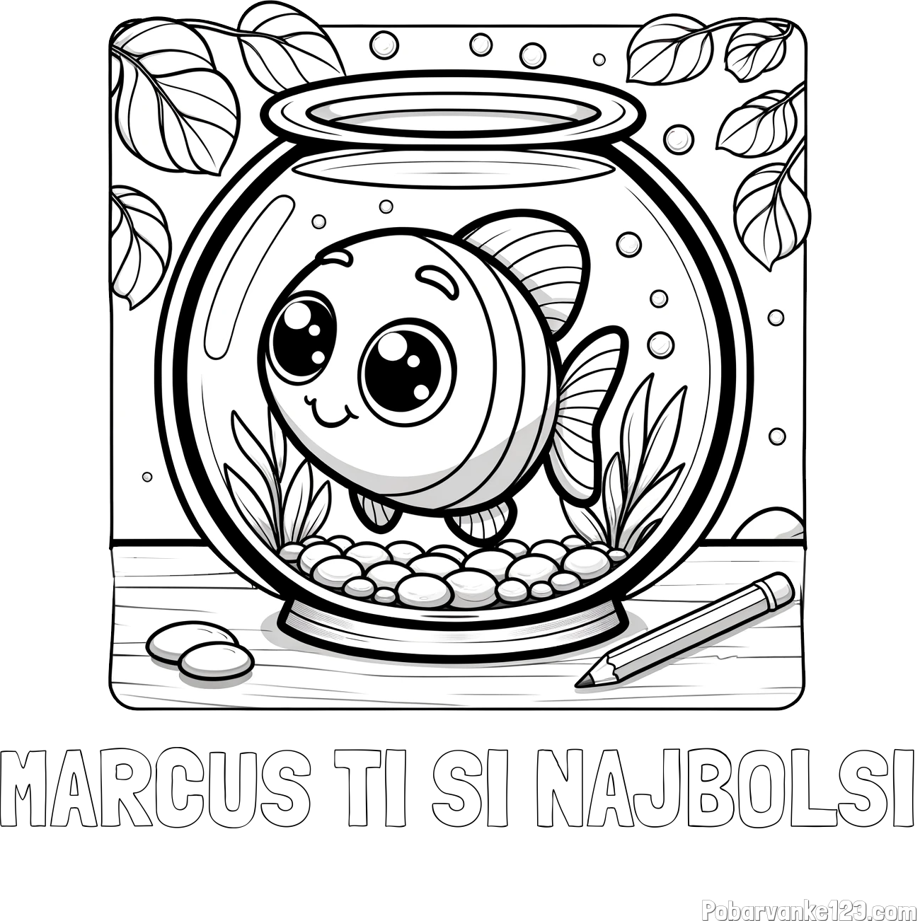 Pobarvanka imena MARCUS TI SI NAJBOLŠI in pobarvanka ljubke ribice