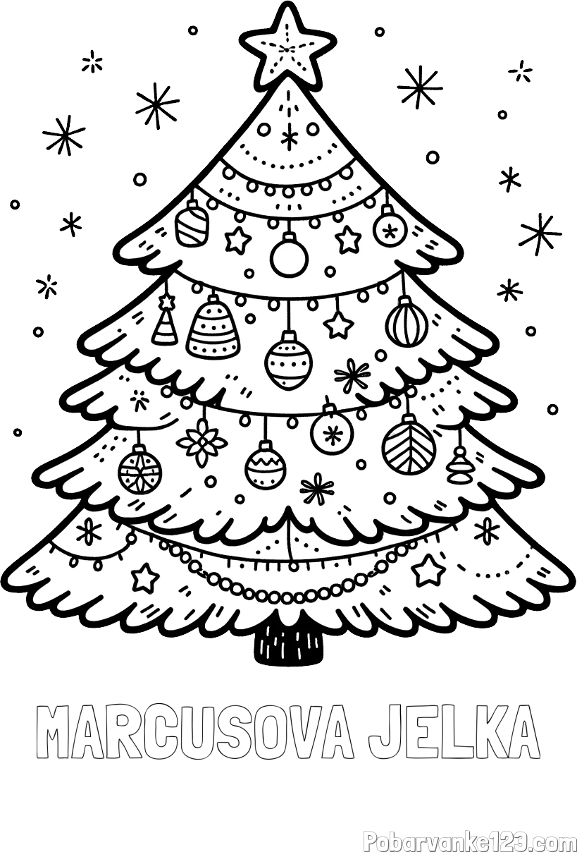 Pobarvanka imena MARCUSOVA JELKA in pobarvanka novoletne jelke