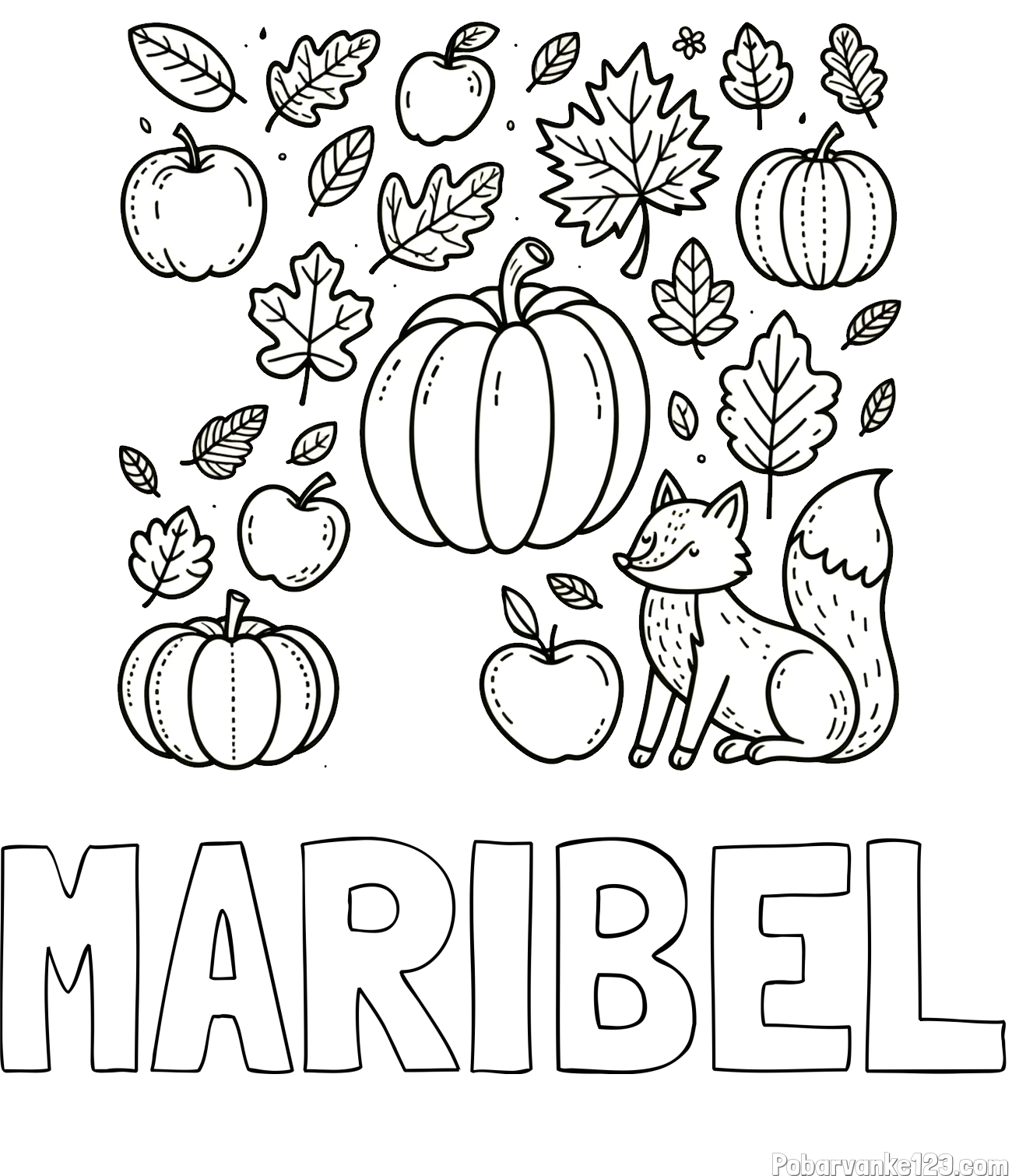 Pobarvanka imena MARIBEL in pobarvanka z motivom jeseni