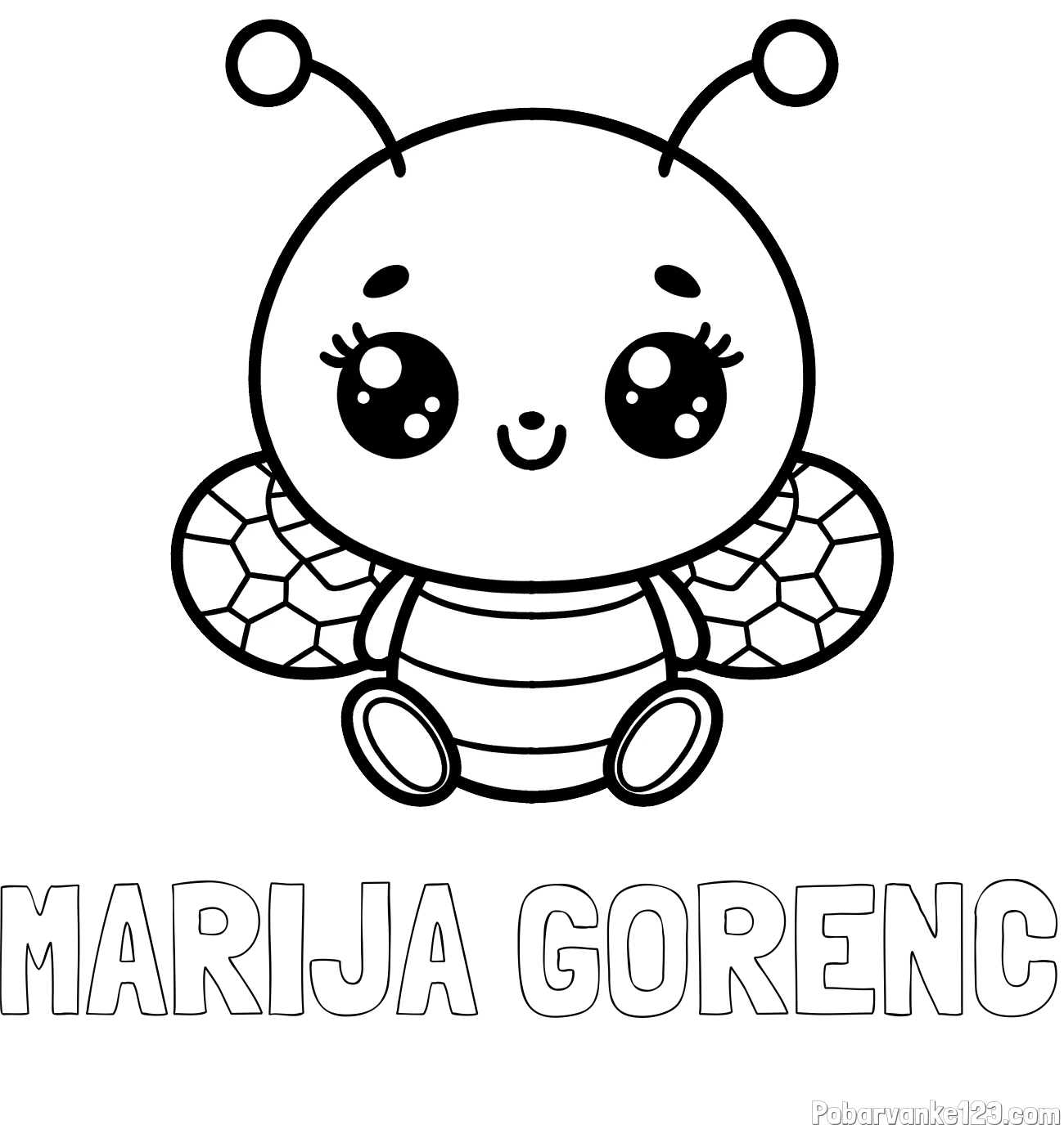 Pobarvanka imena MARIJA GORENC in otroška pobarvanka ljubke čebele