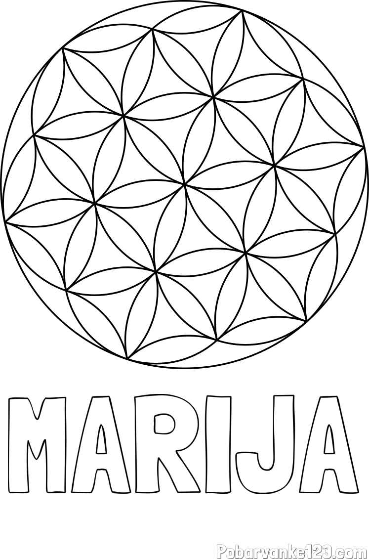 Pobarvanka imena MARIJA in mandale 2