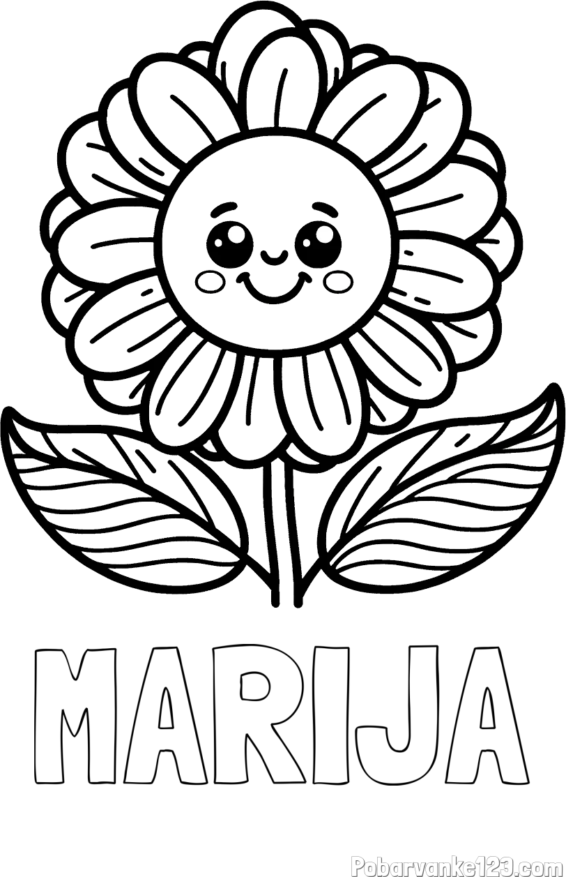 Pobarvanka imena MARIJA in pobarvanka ljubke in nasmejane rože