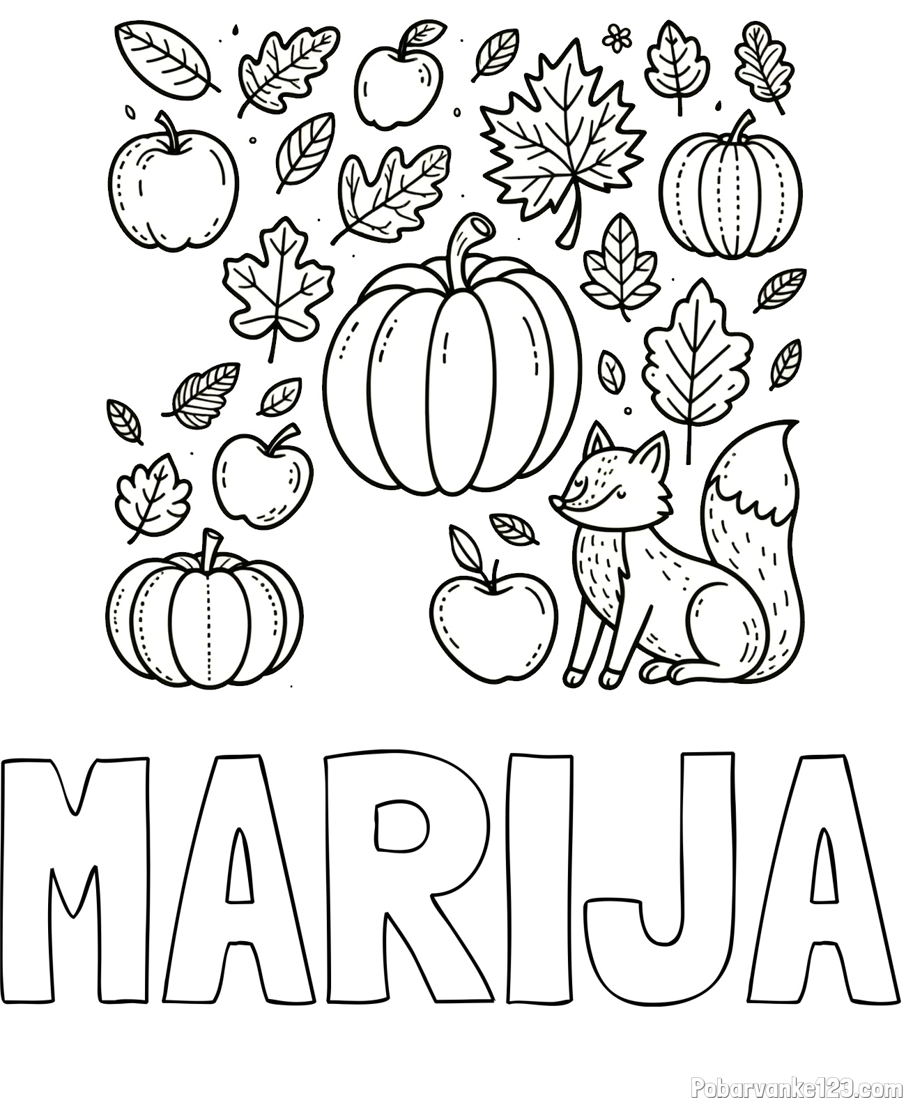 Pobarvanka imena MARIJA in pobarvanka z motivom jeseni