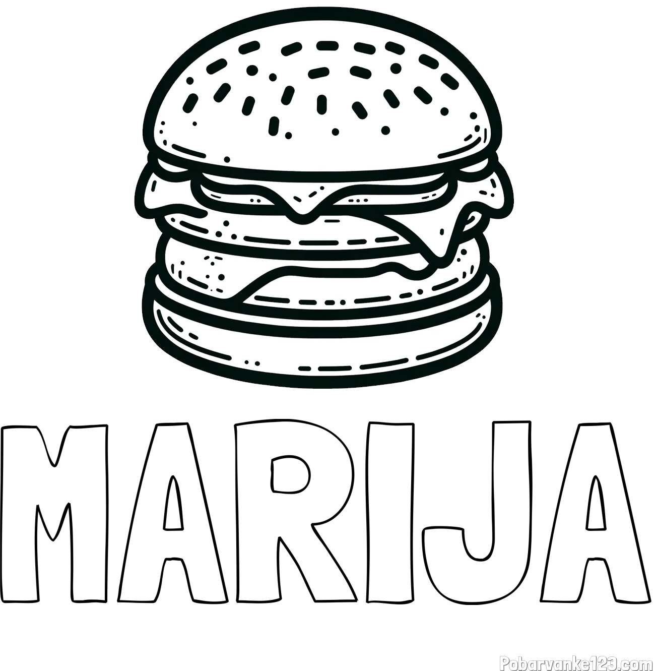 Pobarvanka imena MARIJA in preprosta pobarvanka hamburgerja