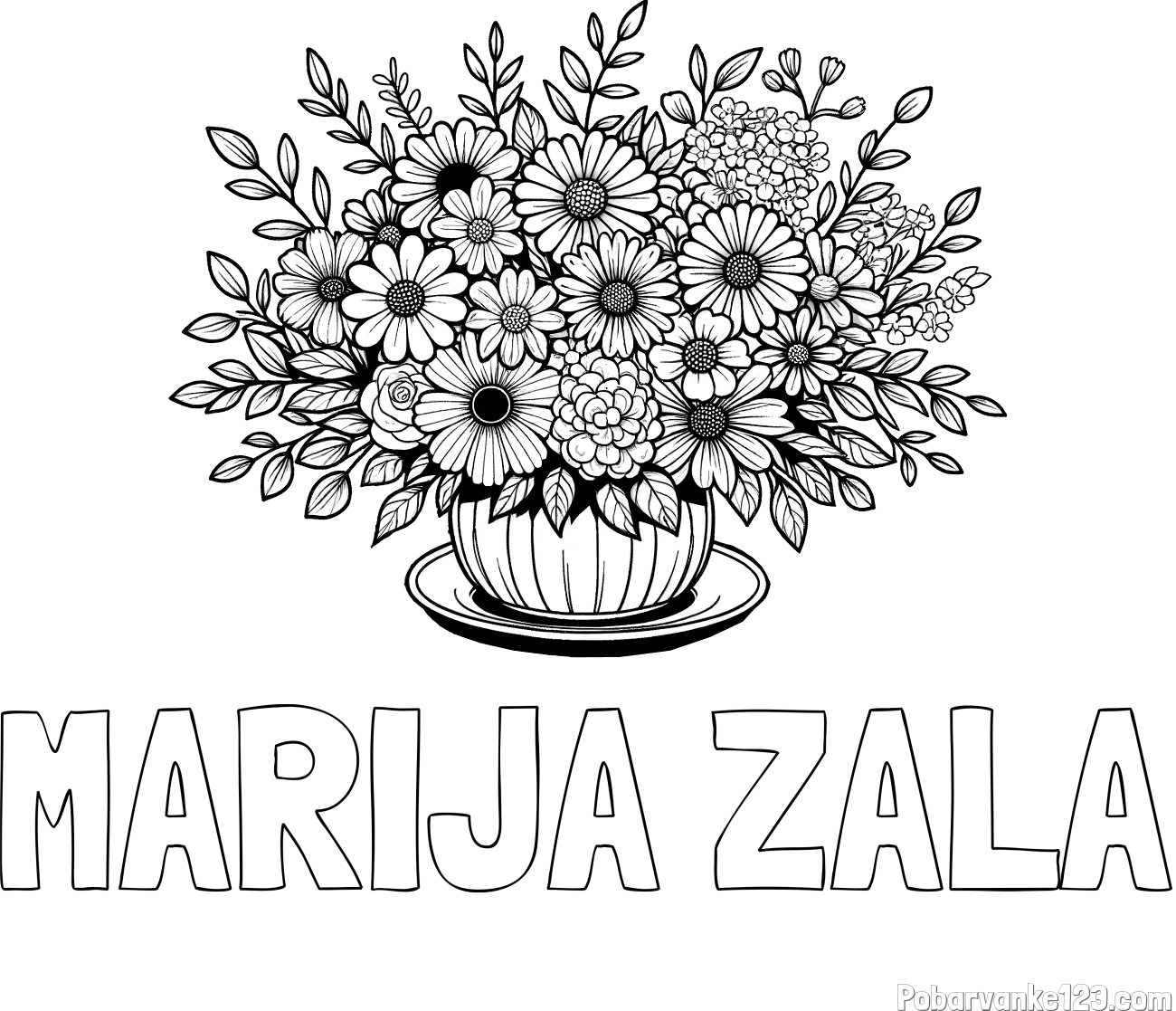 Pobarvanka imena MARIJA ZALA in pobarvanka velikega šopka rož