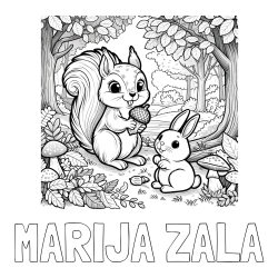 Online izdelana pobarvanka - Pobarvanka imena MARIJA ZALA in pobarvanka veveričke in zajčka v gozdu