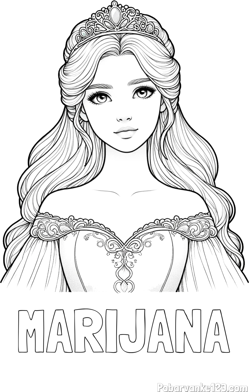 Pobarvanka imena MARIJANA in pobarvanka realistične princese