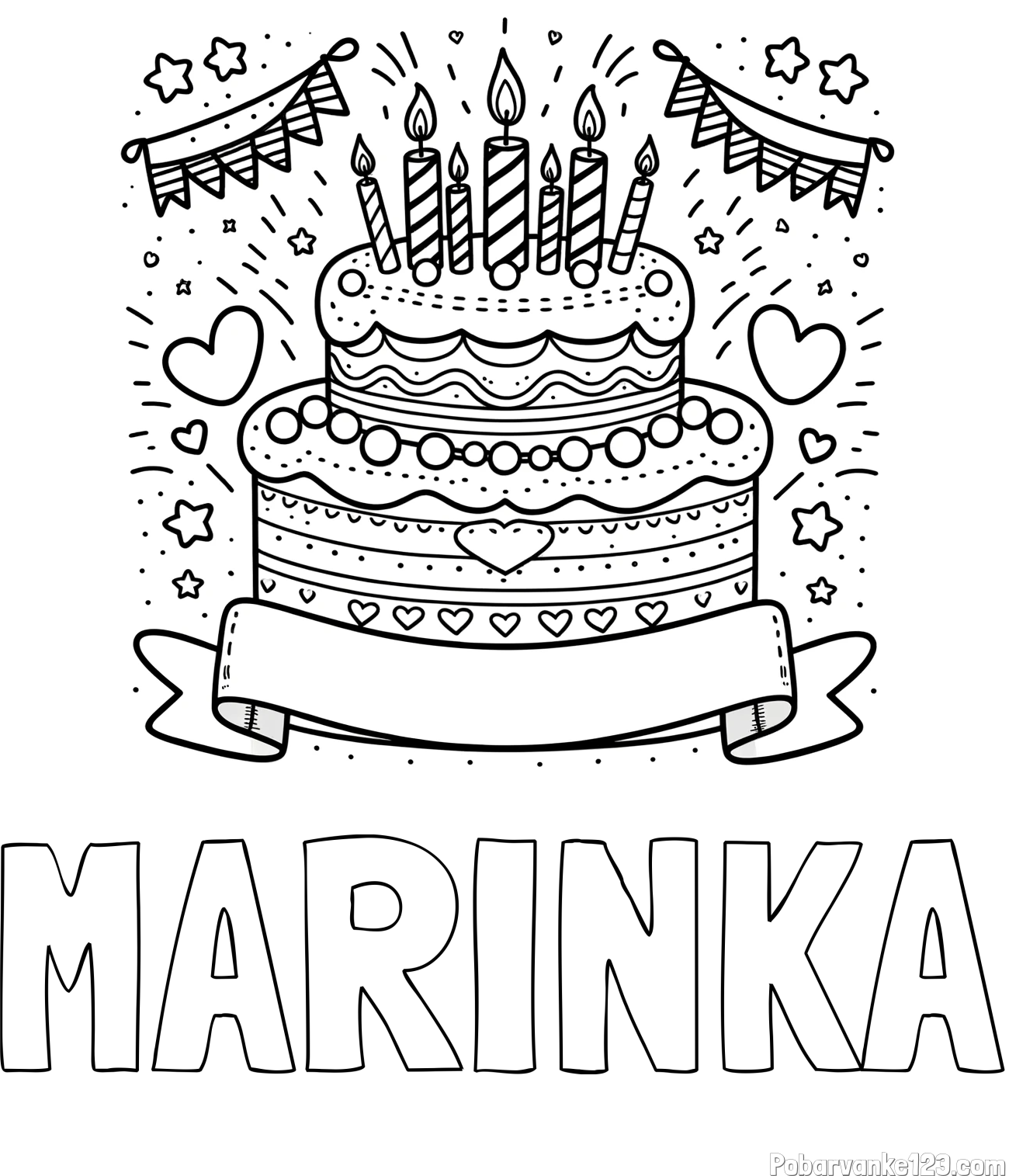 Pobarvanka imena MARINKA in pobarvanka velike torte za rojstni dan