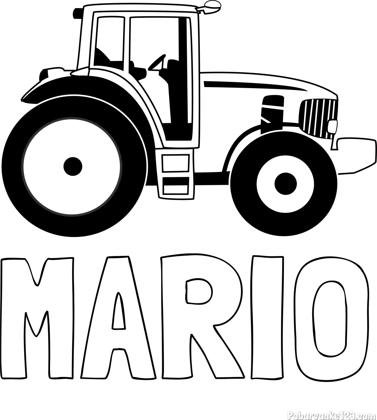 Pobarvanka imena MARIO in pobarvanka velikega in zmogljivega traktorja
