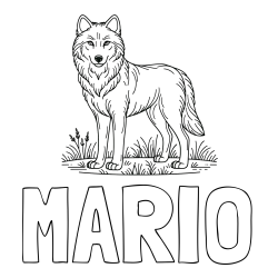 Online izdelana pobarvanka - Pobarvanka imena MARIO in pobarvanka volka