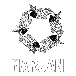 Online izdelana pobarvanka - Pobarvanka imena MARJAN in pobarvanka rib - mandale