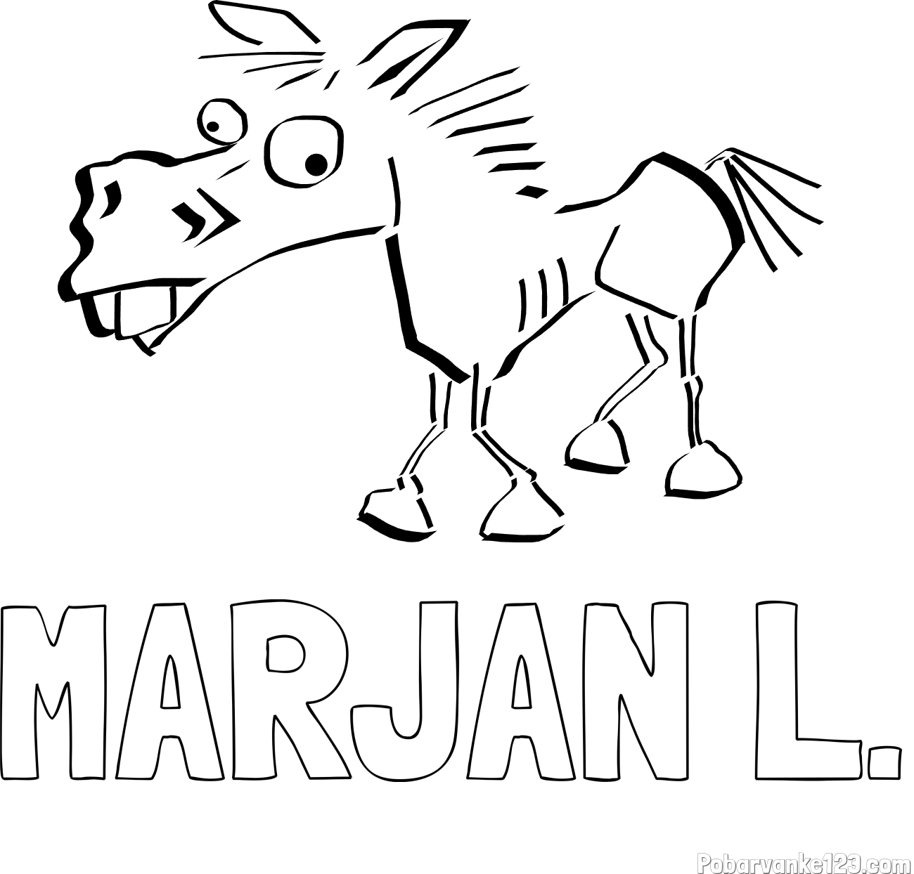 Pobarvanka imena MARJAN L. in pobarvanka smešni konj