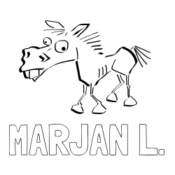 Online izdelana pobarvanka - Pobarvanka imena MARJAN L. in pobarvanka smešni konj