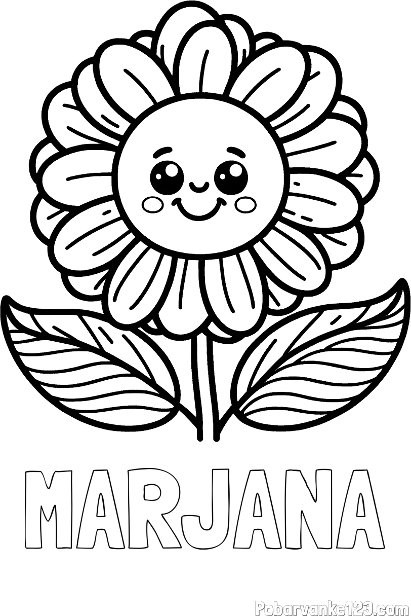 Pobarvanka imena MARJANA in pobarvanka ljubke in nasmejane rože