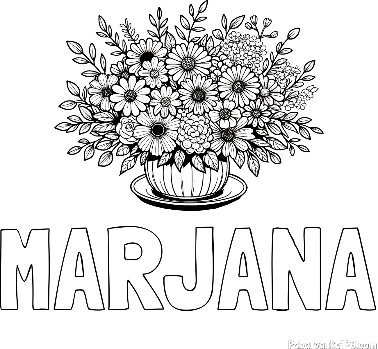 Pobarvanka imena MARJANA in pobarvanka velikega šopka rož