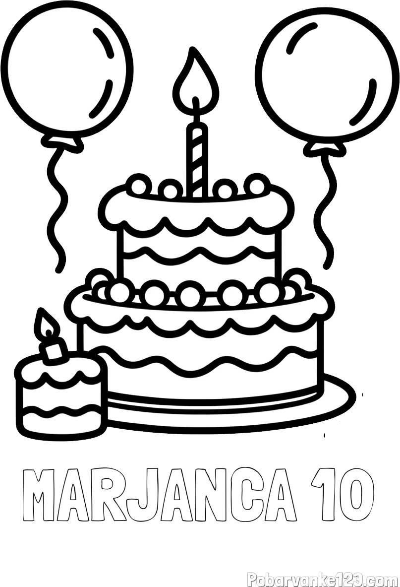 Pobarvanka imena MARJANCA 10 in pobarvanka velike rojstnodnevne torte