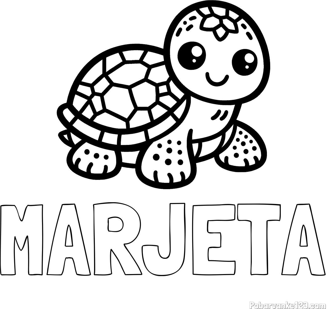 Pobarvanka imena MARJETA in otroška pobarvanka želve
