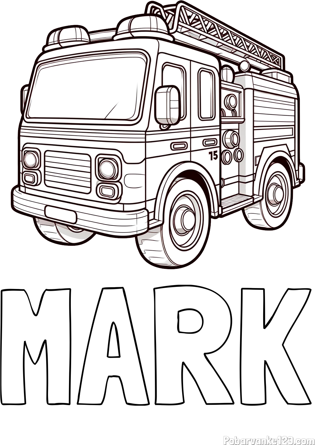 Pobarvanka imena MARK in otroška pobarvanka gasilskega avta