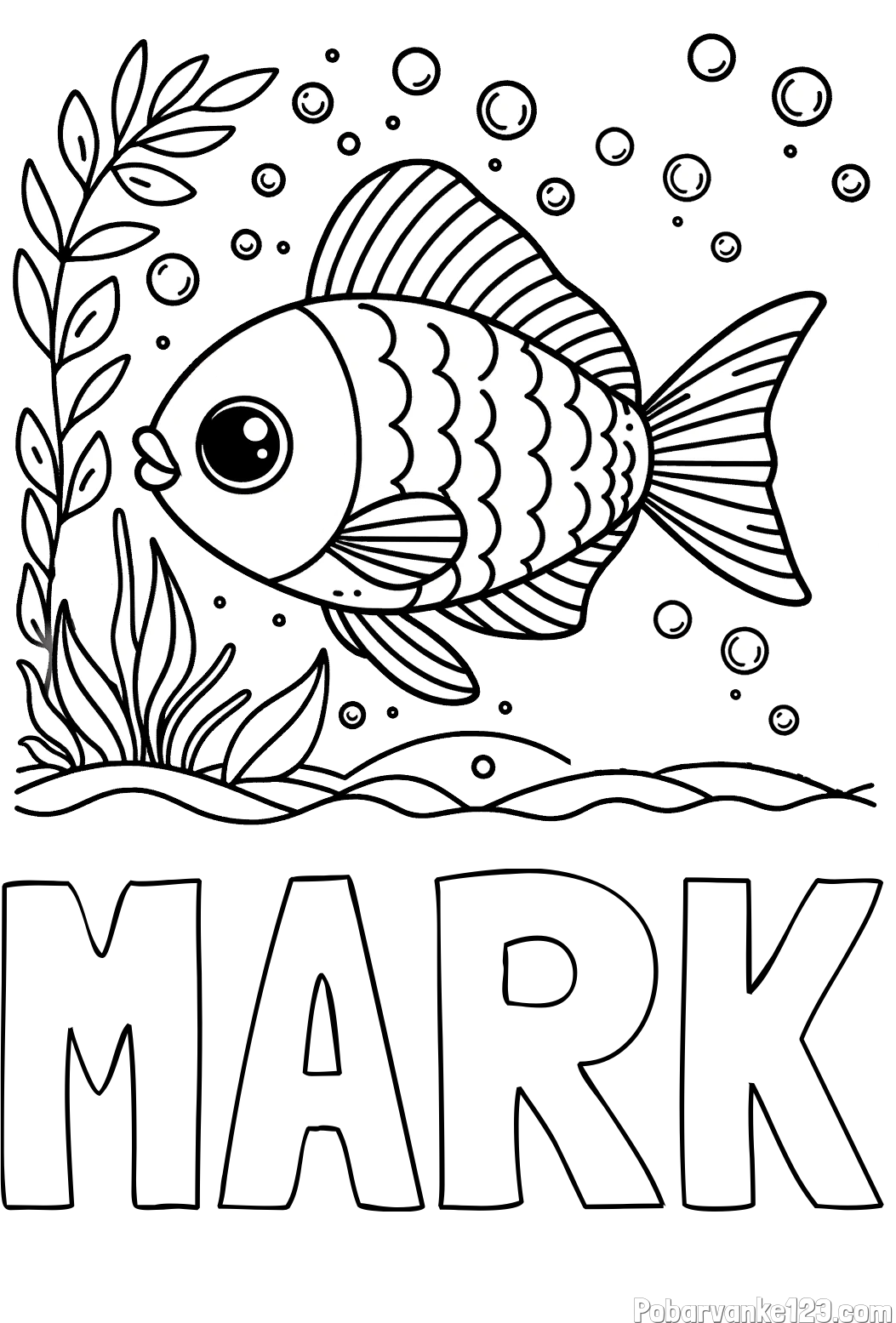 Pobarvanka imena MARK in otroška pobarvanka ljubke ribe